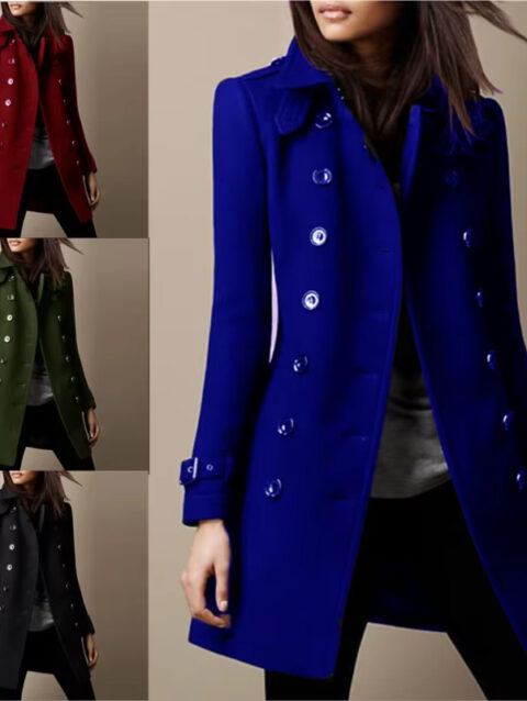 Streetwear Women Jackets Lined Double-breasted Ladies Loose Wool Overcoat Elegant Lapel Solid Pocketed Coats For Autumn Winter