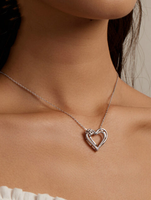 Simple Double Heart Sterling Silver Pendant Necklace