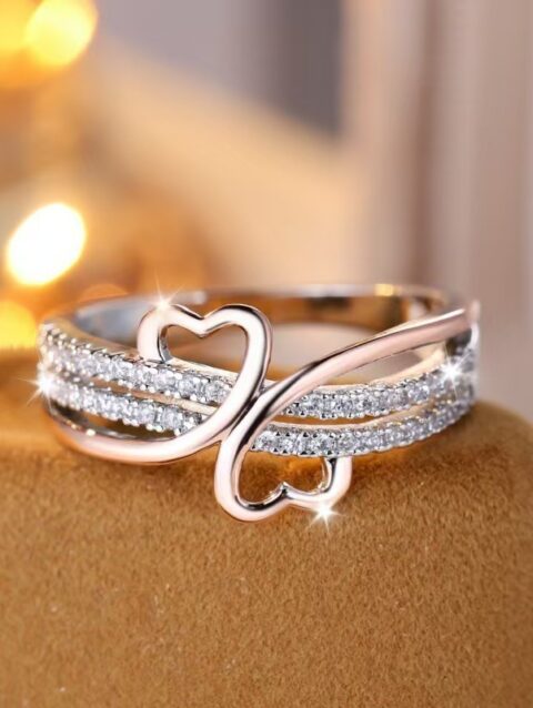 Two-tone Heart Ring With Zircon Inlay Minimalist Heart Design